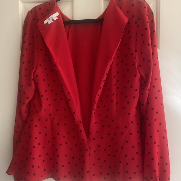 BODEN Blouse Red Poinsettia Polka Spot Dot Sena Peplum Top Size 10 - Picture 8 of 11